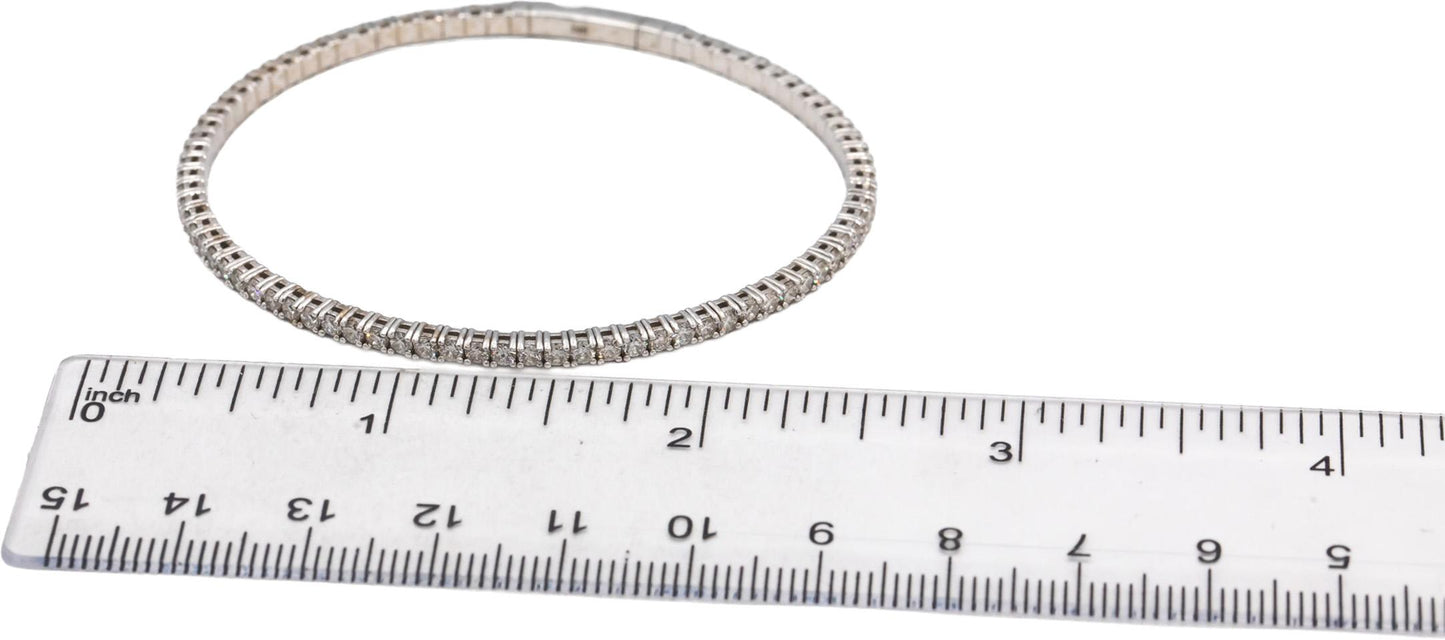 14k White Gold VS Round Diamond Flexible Bangle Bracelet 2.74CT
