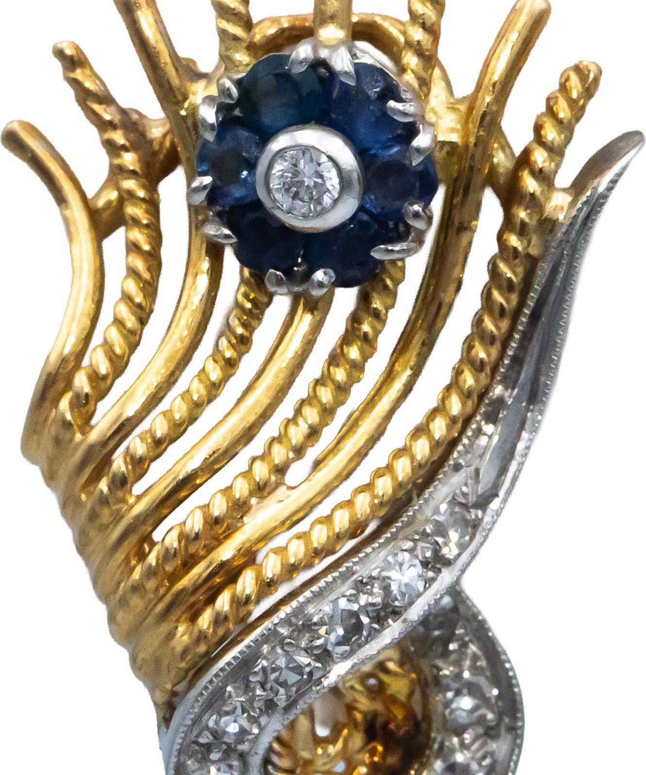 Vintage 18k White & Yellow Gold VS Diamond & Sapphire Earrings 0.50CT