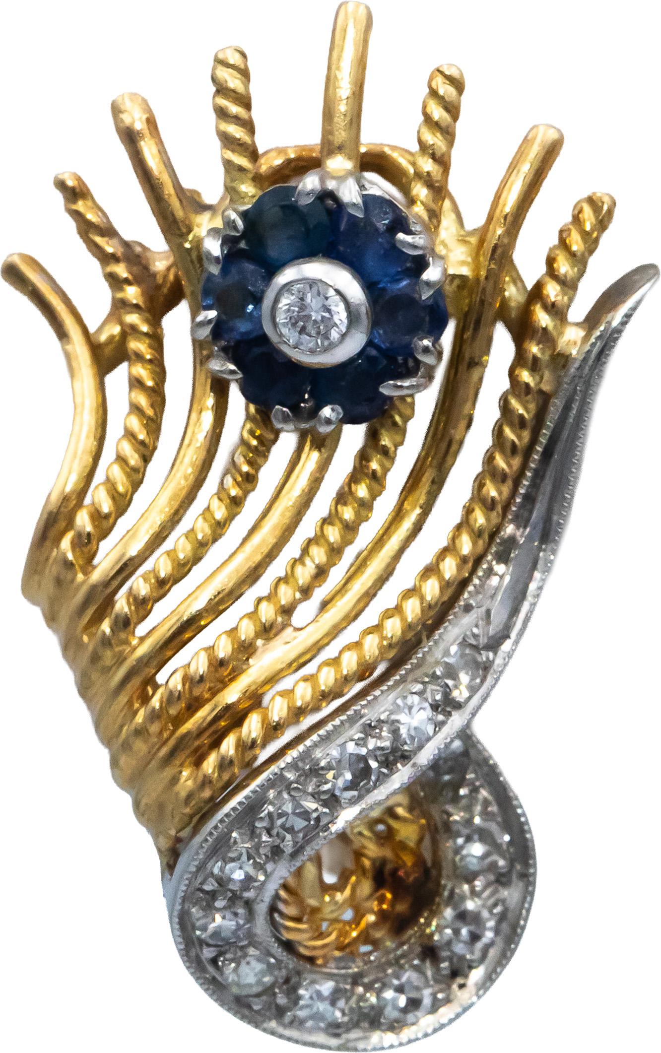 Vintage 18k White & Yellow Gold VS Diamond & Sapphire Earrings 0.50CT