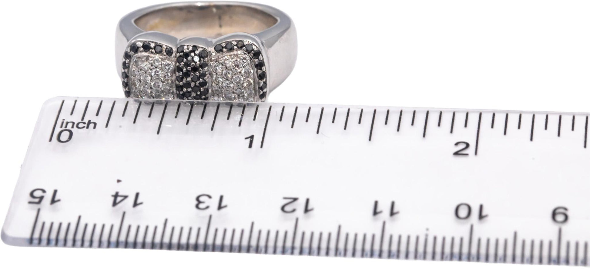 18k White Gold Round White & Black Diamond Cluster Bowtie Ring 0.50CT Size 5.25