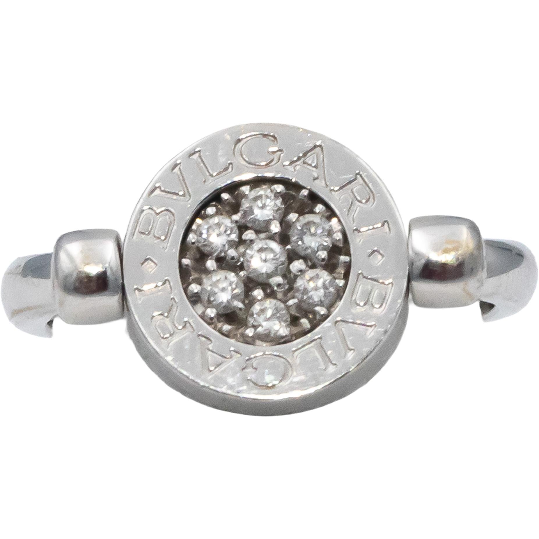 BLVGARI 18k White Gold VS Diamond & Onyx Flip Ring 0.14CT Size 7 Euro 54