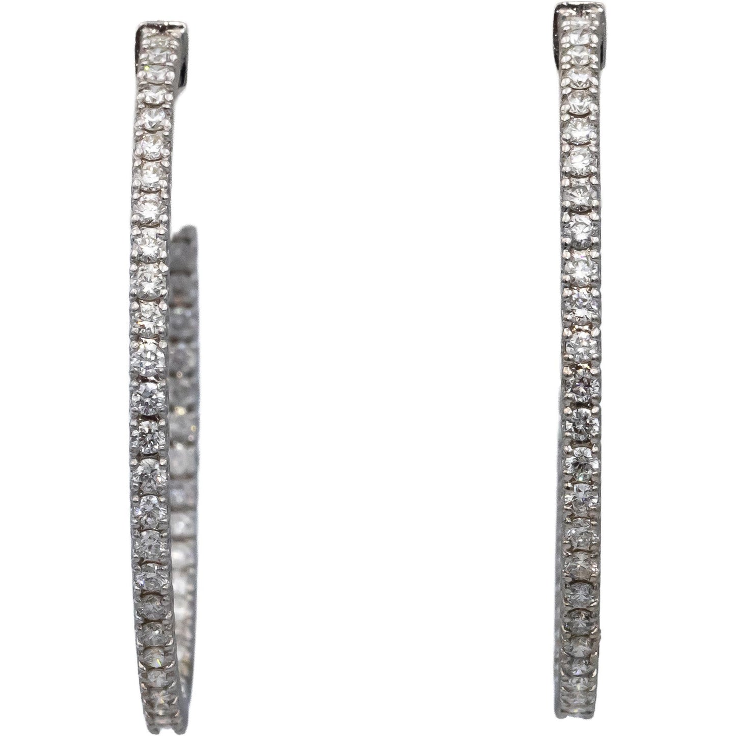 14k White Gold VS Round Diamond Inside Out Hoop Earrings 2.90CT