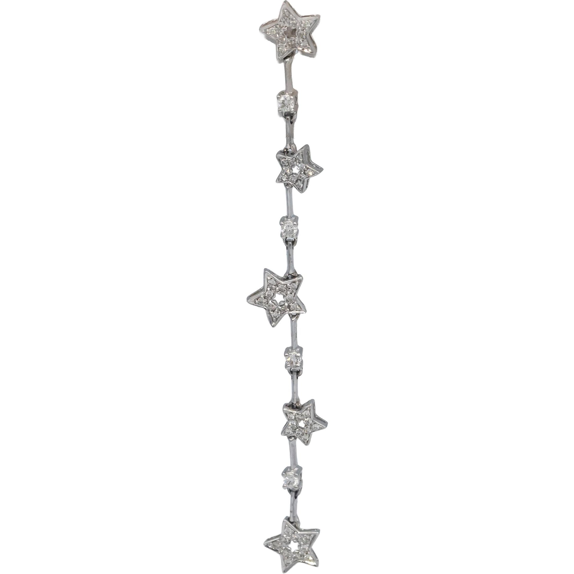 18k White Gold Round Diamond Star Drop Dangle Earrings 0.75CTW