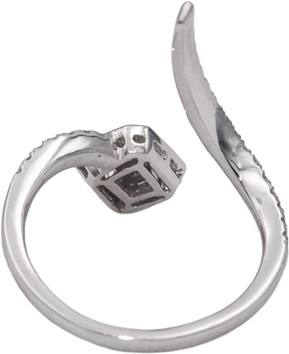 18k White Gold VS Round and Emerald Cut Diamond Bypass Ring 0.35CT Size 7.25