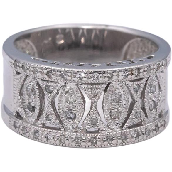 14k White Gold Round Diamond Wide Filigree Band Ring 0.27CT Size 7.25