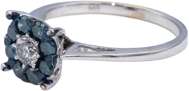 14k White Gold Round White and Blue Diamond Cluster Cocktail Ring 0.50CT Size 7