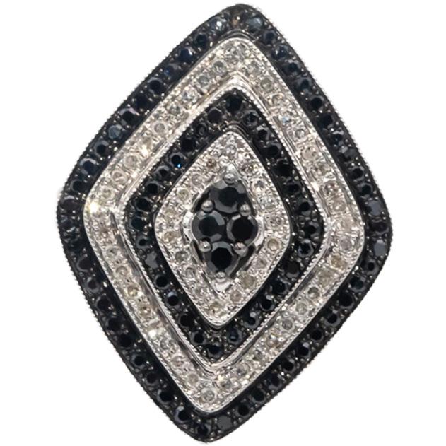 14k White Gold Round White and Black Diamond Cocktail Ring 1.0CT Size 7