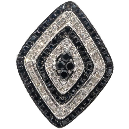 14k White Gold Round White and Black Diamond Cocktail Ring 1.0CT Size 7