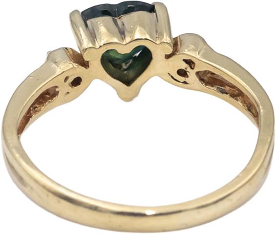 10k Yellow Gold Heart Cut Green Sapphire & Round Diamond Cocktail Ring 0.91CT