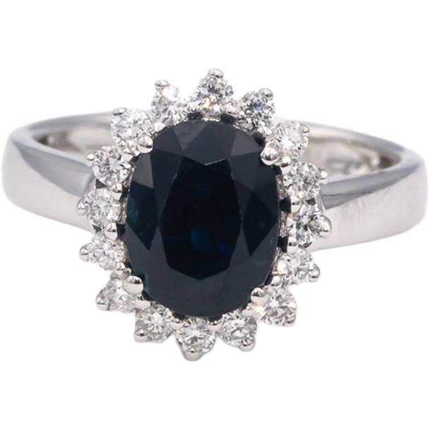 14k White Gold Oval Sapphire Round VS Diamond Halo Ring 3.21CT Size 7.25