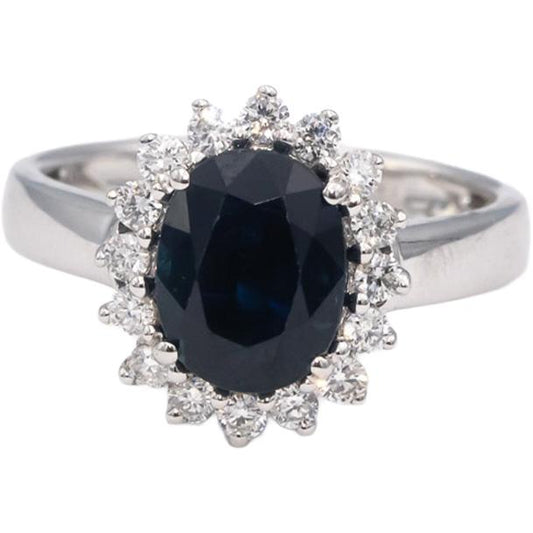 14k White Gold Oval Sapphire Round VS Diamond Halo Ring 3.21CT Size 7.25