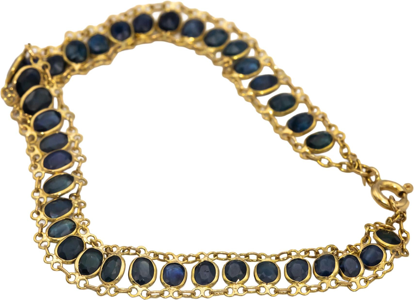 18k Yellow Gold Oval Cut Blue Sapphire Fancy Link Bracelet 4.50CTW