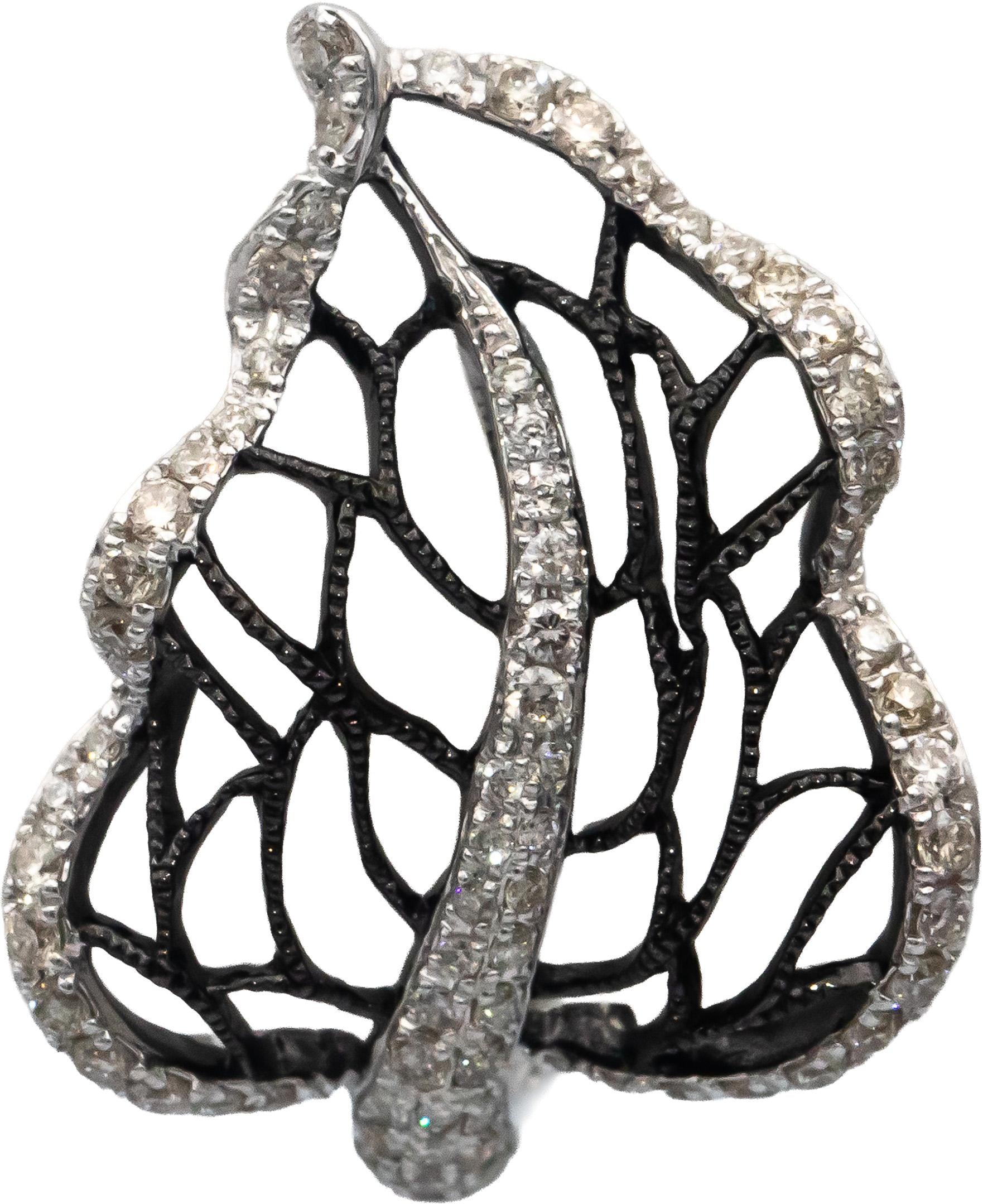 14k White Gold Round Diamond Floral Openwork Leaf Earrings 0.40CTW