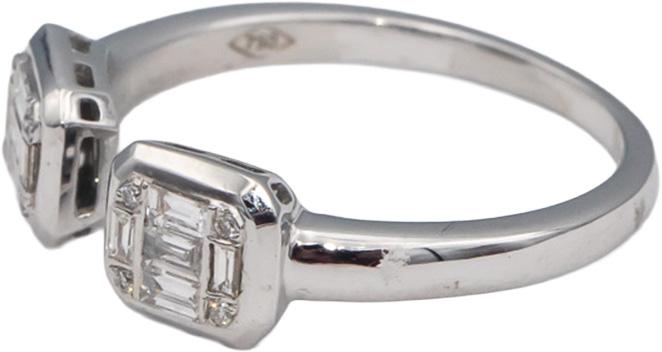 18k White Gold VS Emerald Cut Diamond Open Bypass Cuff Ring 0.25CT Size 6.75
