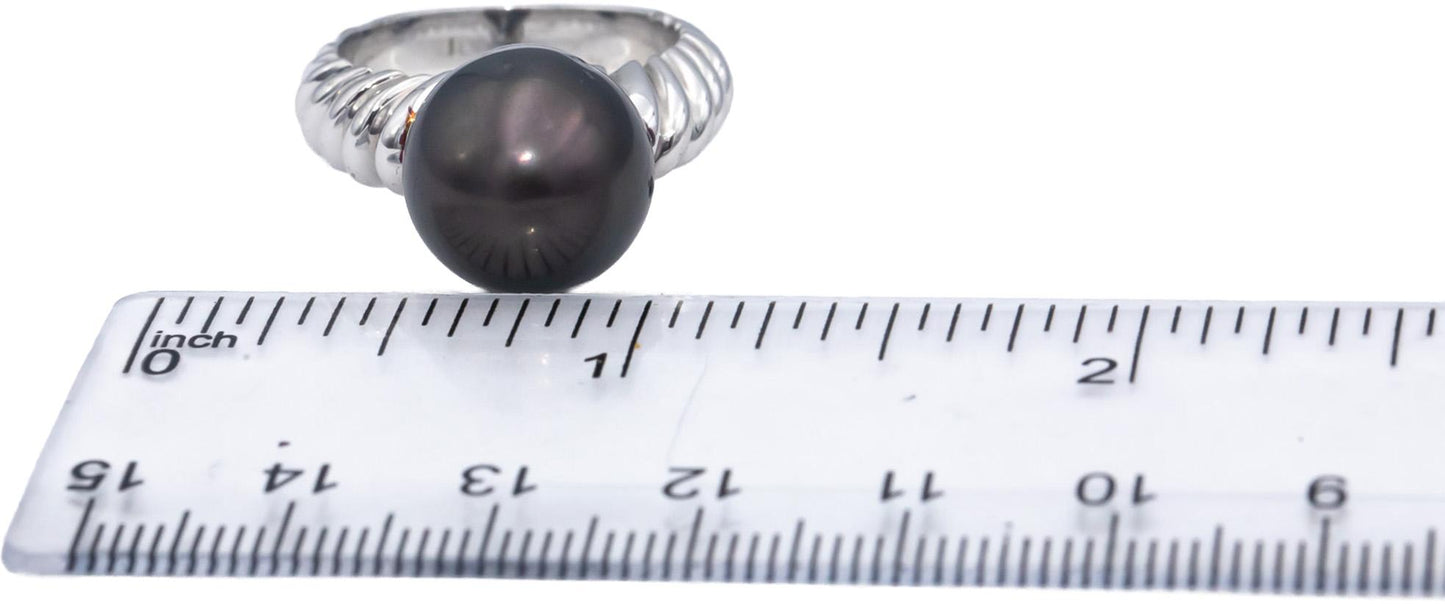 18k White Gold 12.9mm Black Tahitian Pearl Solitaire Ring Size 7.75