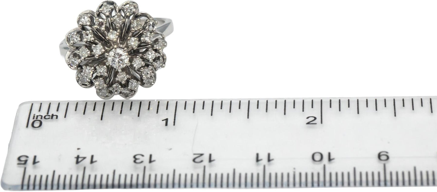 Vintage 18k White Gold VS Diamond Cluster Cocktail Ring 0.75CT Size 8.5