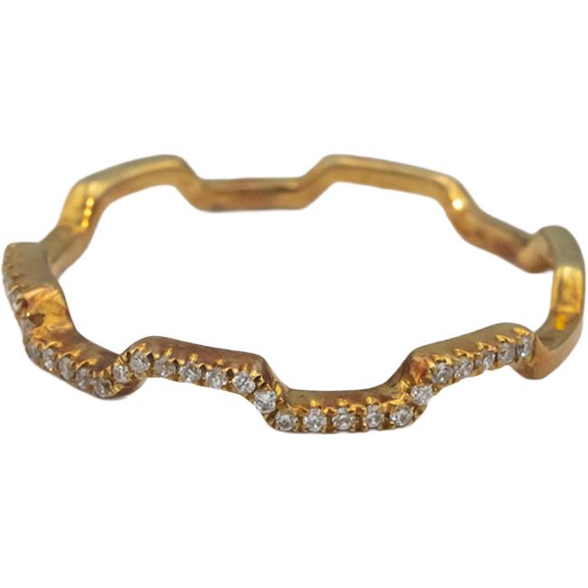 18k Yellow Gold Round Diamond Zig Zag Stackable Band Ring 0.06CT Size 7