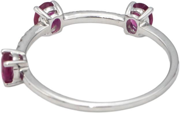 18k White Gold Oval Ruby Round Diamond Band Ring 0.57CT Size 7.25