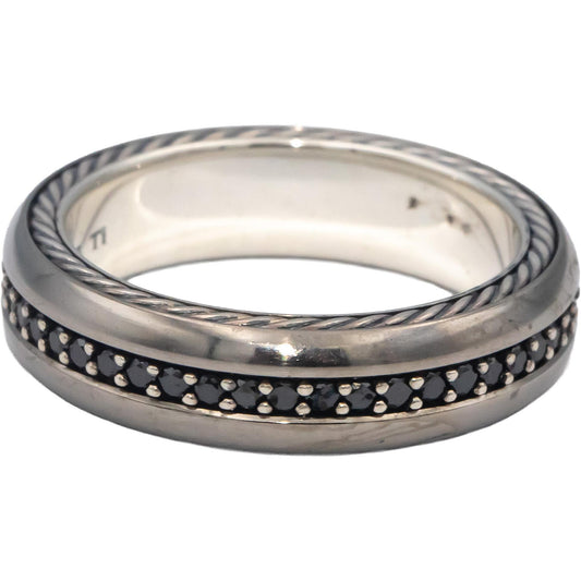DAVID YURMAN Sterling Silver Round Black Diamond Streamline Band Ring 1.0CT