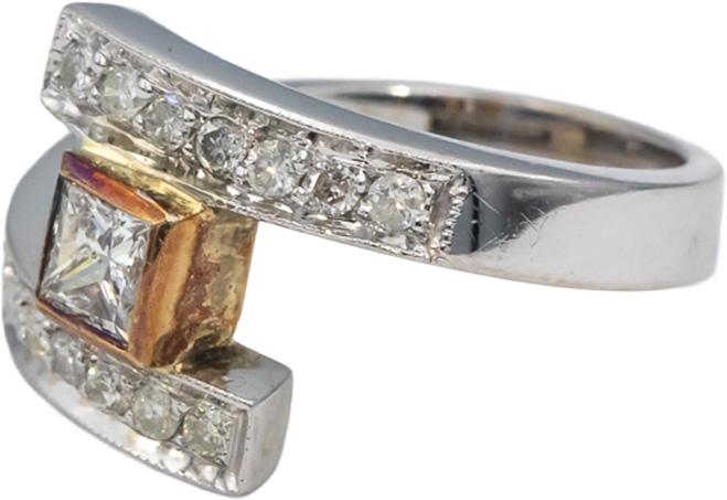 14k White & Rose Gold VS Princess and Round Diamond Bypass Ring 0.50CT Size 7.25