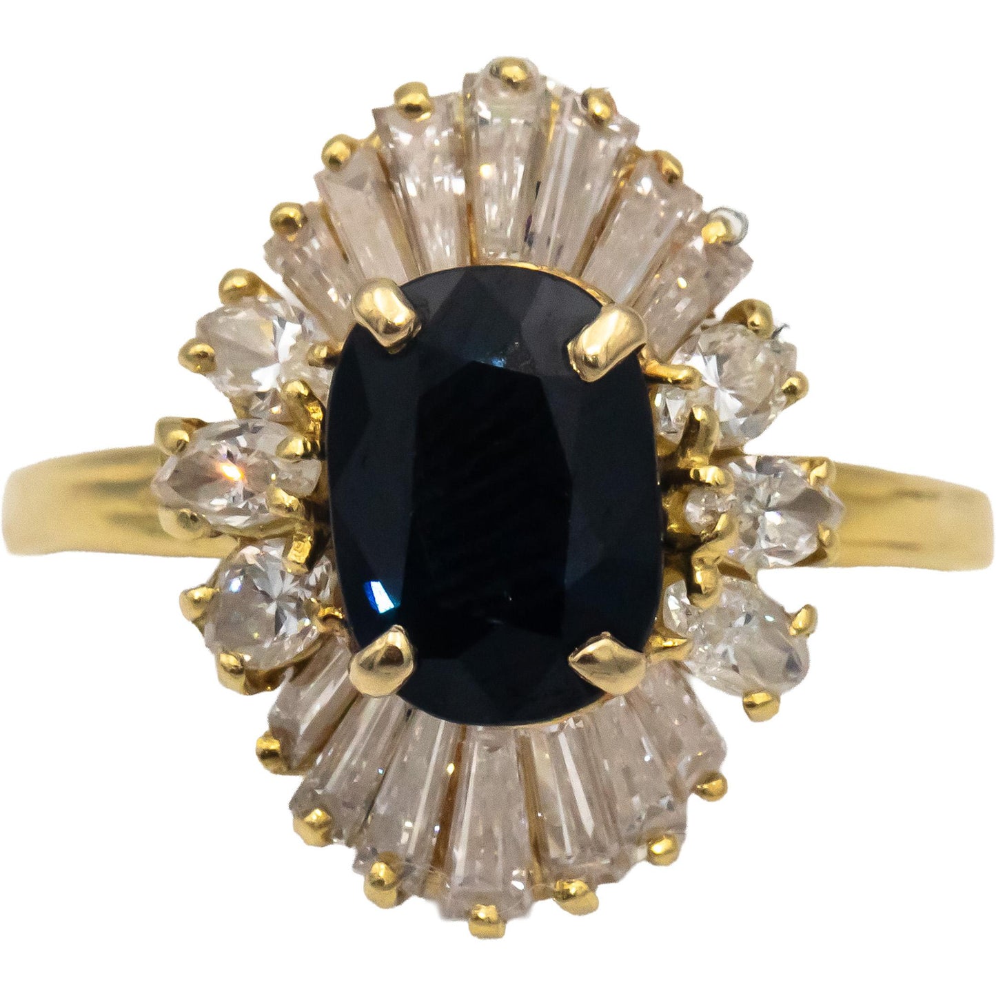 18k Yellow Gold Blue Sapphire and Diamond Halo Ring 3.0CTW Size 9