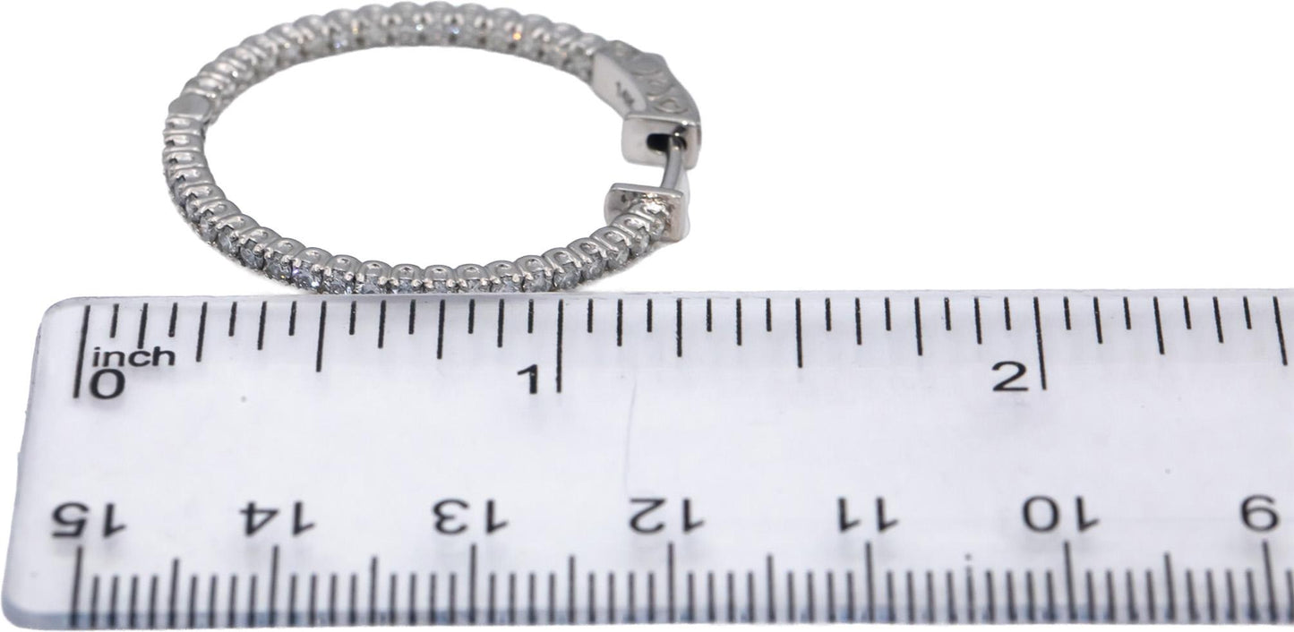 14k White Gold Round Diamond Inside Out Hoop Earrings 1.47CT
