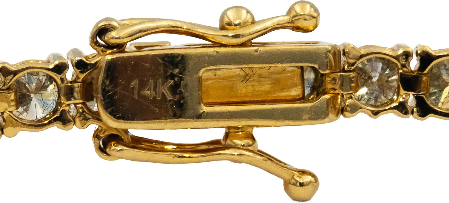14k Yellow Gold Round Diamond Tennis Bracelet 6.45CT