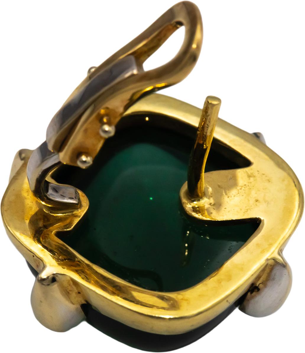 18k Yellow Gold Cabochon Green Quartz Earrings 30.0CT