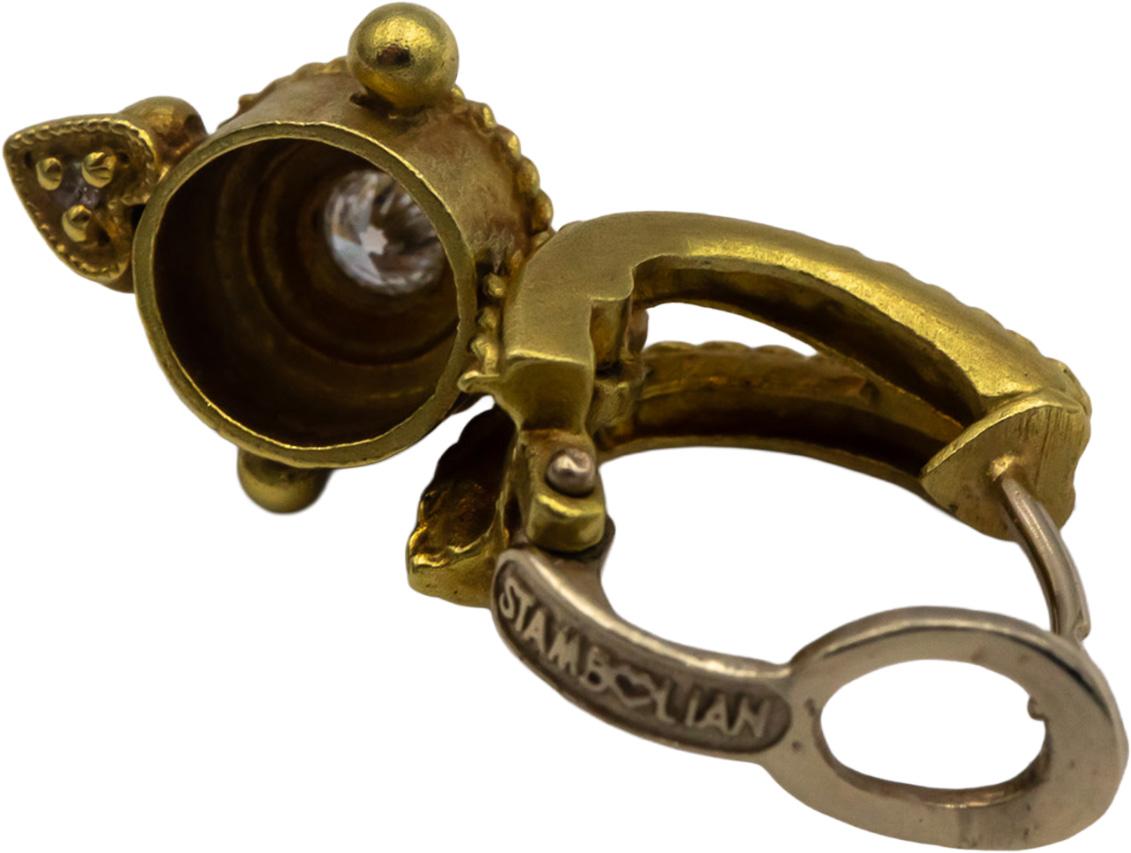 STAMBOLIAN 18k Yellow & White Gold VS Round Diamond Dangle Earrings 0.25CT