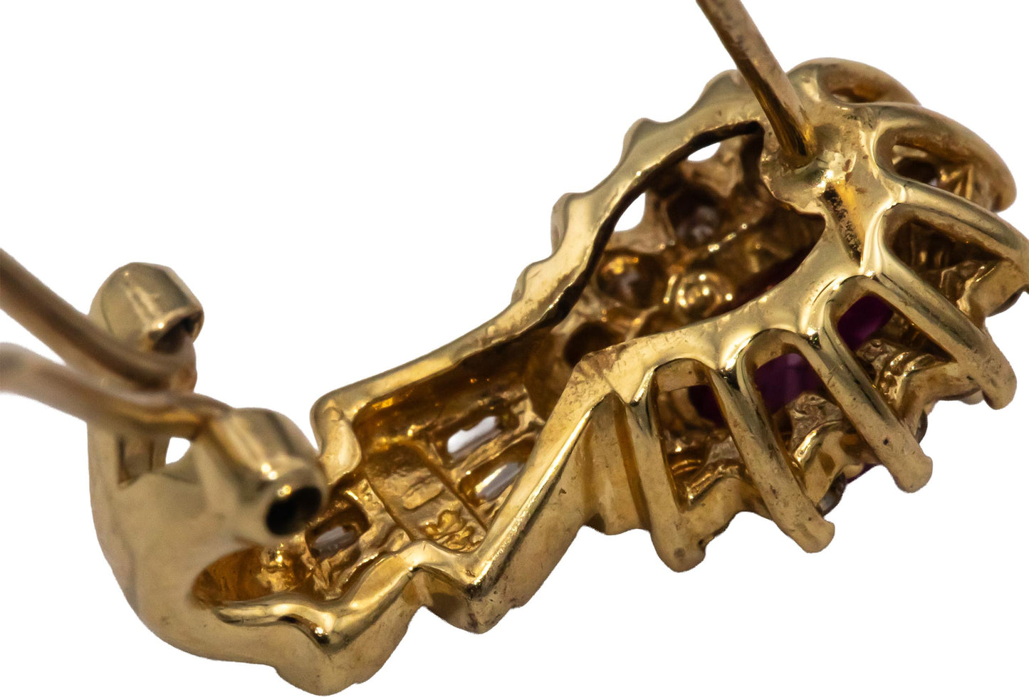 14k Yellow Gold Ruby and Diamond Dangle Earrings 1.40CTW