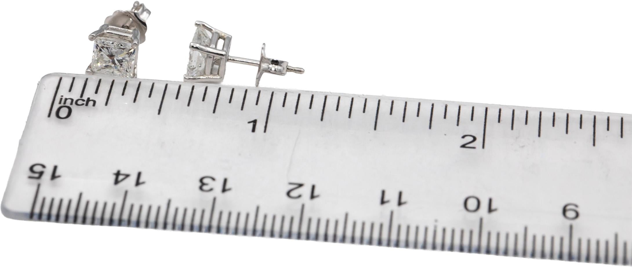 14k White Gold Princess Cut Diamond Stud Earrings 1.61CT