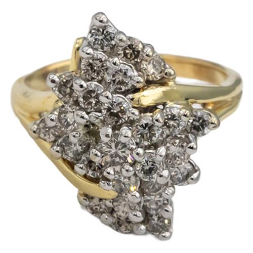 14k Yellow and White Gold Round Diamond Cluster Cocktail Ring 1.0CT Size 6.25