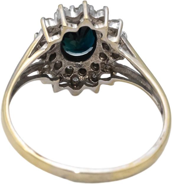 14k White Gold Oval Cut Sapphire Round Diamond Halo Ring 0.75CTW Size 9.75