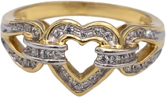 14k Yellow Gold Round Diamond Heart Ring 0.32CT Size 7