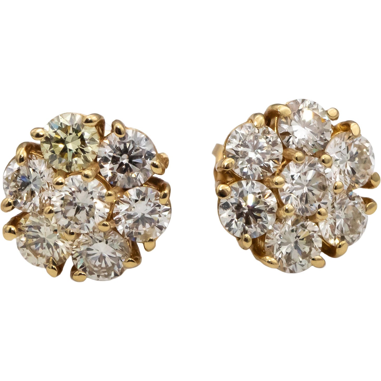 14k Yellow Gold Round Diamond Cluster Stud Earrings 2.10CT