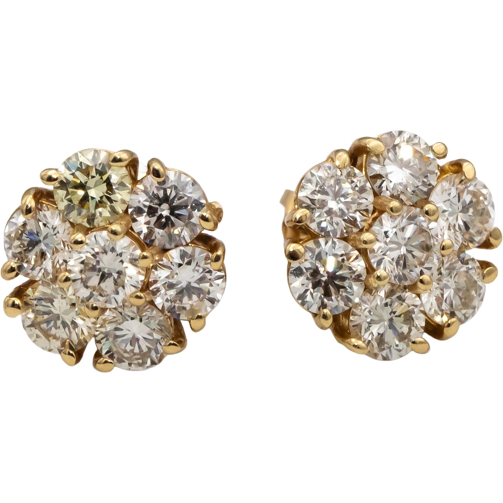 14k Yellow Gold Round Diamond Cluster Stud Earrings 2.10CT