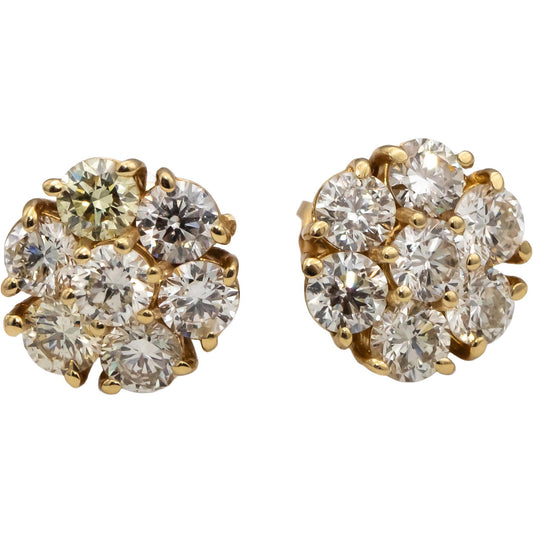 14k Yellow Gold Round Diamond Cluster Stud Earrings 2.10CT