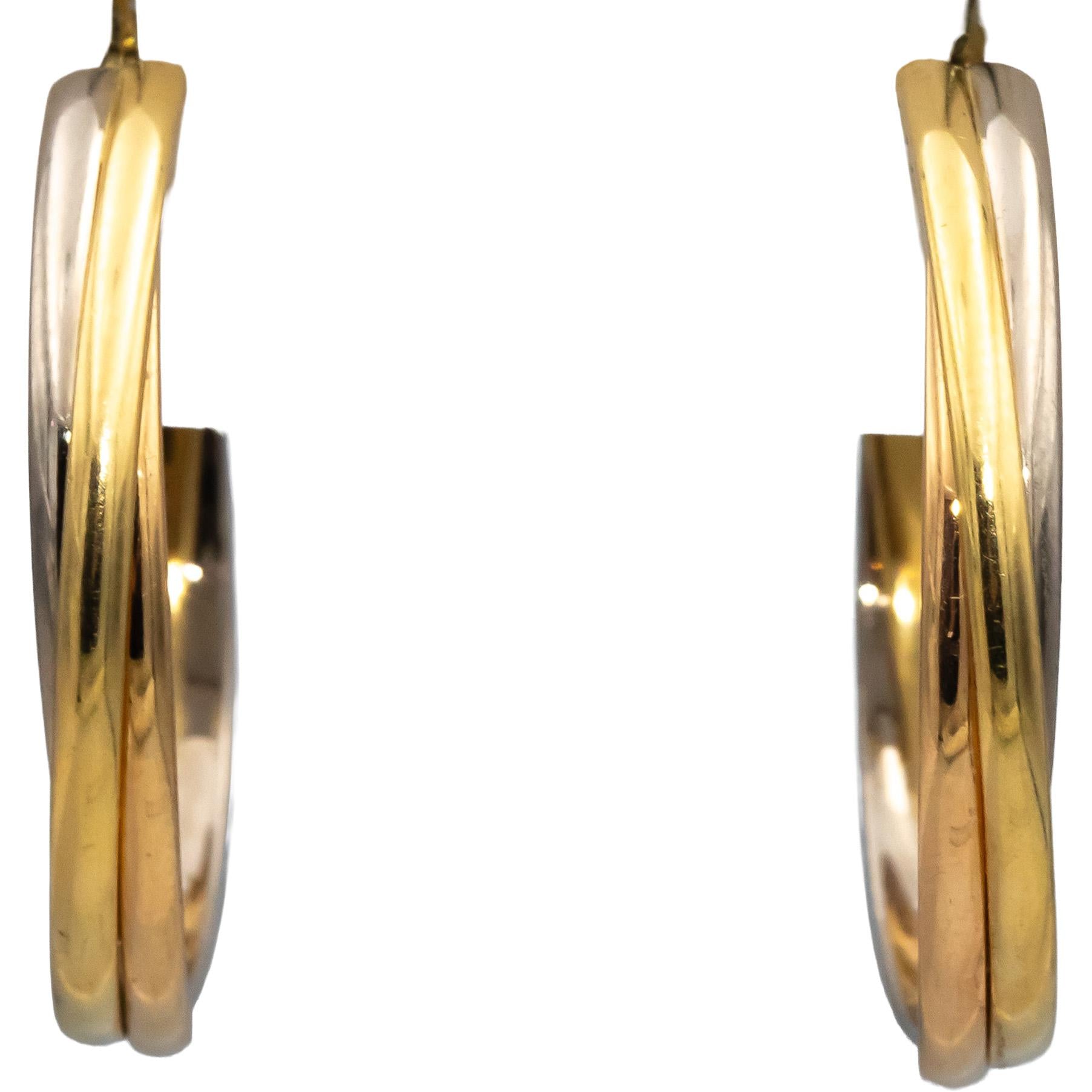 CARTIER 18k Tri-Color Gold Twisted Hoop Stud Earrings
