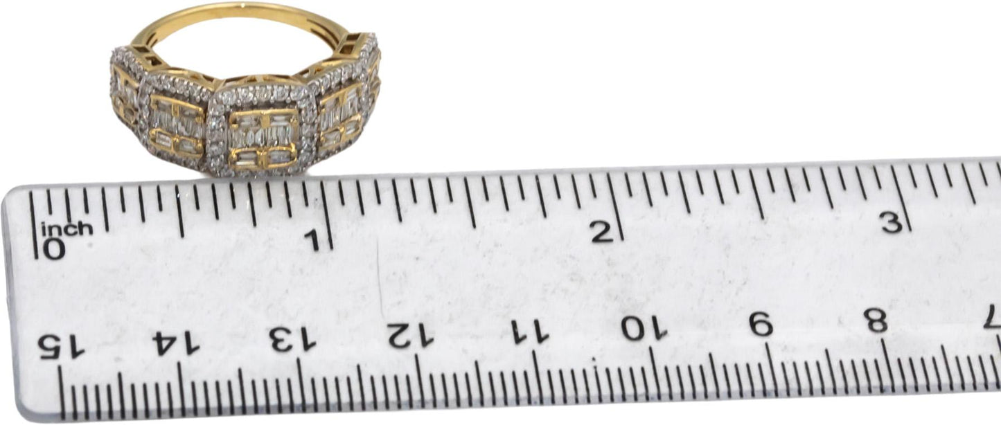 14k Yellow Gold Round and Baguette Cut Diamond Cocktail Ring 1.0CT Size 7