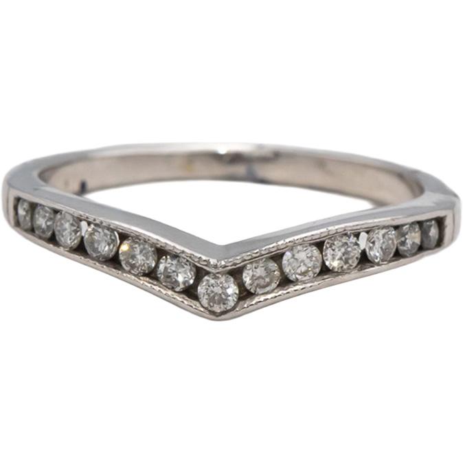 14k White Gold Channel Set Diamond Wishbone Chevron Band Ring 0.15CT Size 6.25