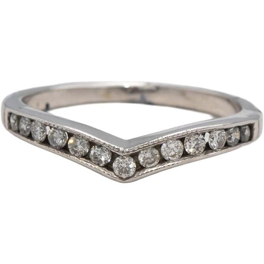 14k White Gold Channel Set Diamond Wishbone Chevron Band Ring 0.15CT Size 6.25