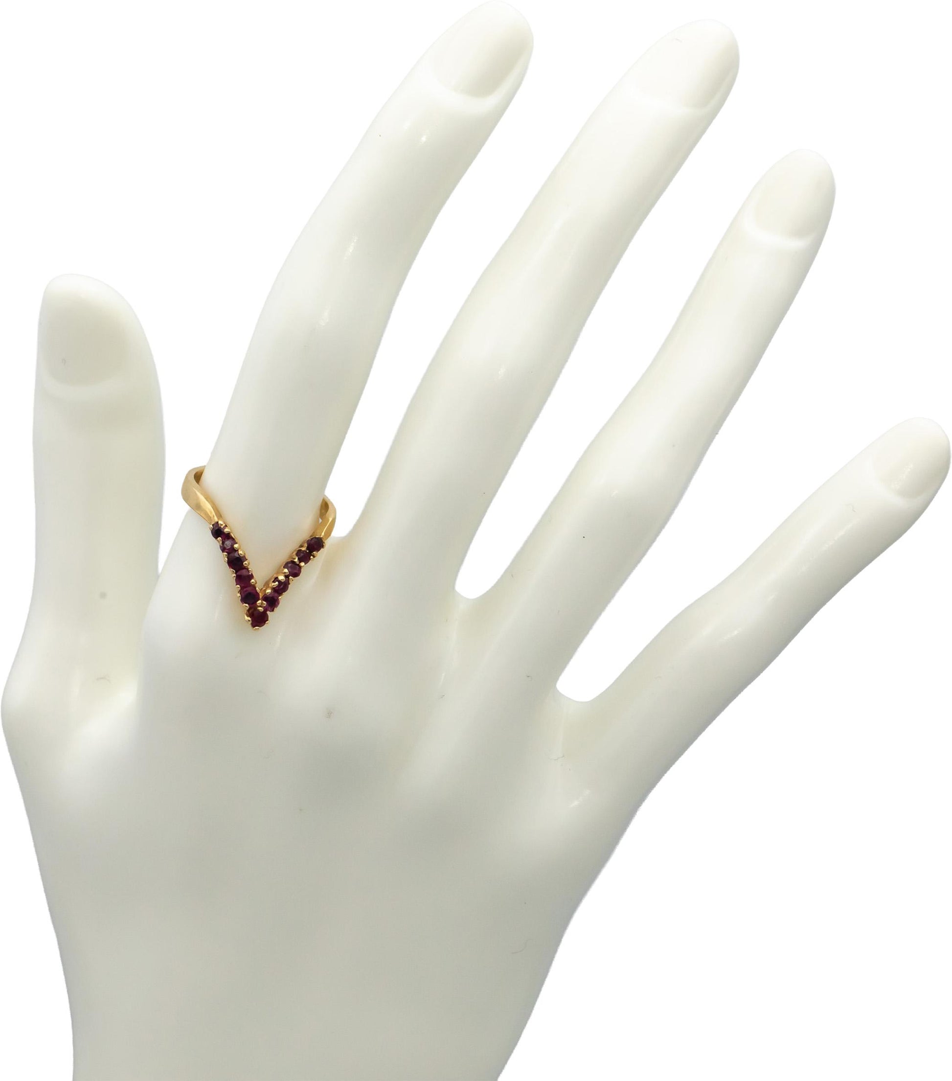 14k Yellow Gold Round Ruby Chevron Ring 0.30CT Size 6.25