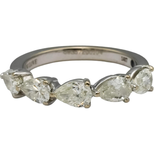 VERA WANG 14k White Gold Pear Cut Diamond Five-Stone Band Ring 1.50CT Size 6.5