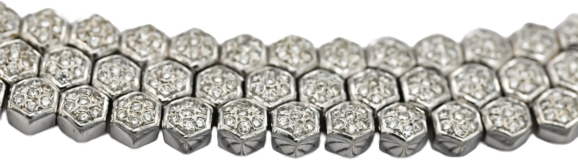 18k White Gold Round Diamond Hexagon Link 14.5mm Wide Necklace 9.0CT