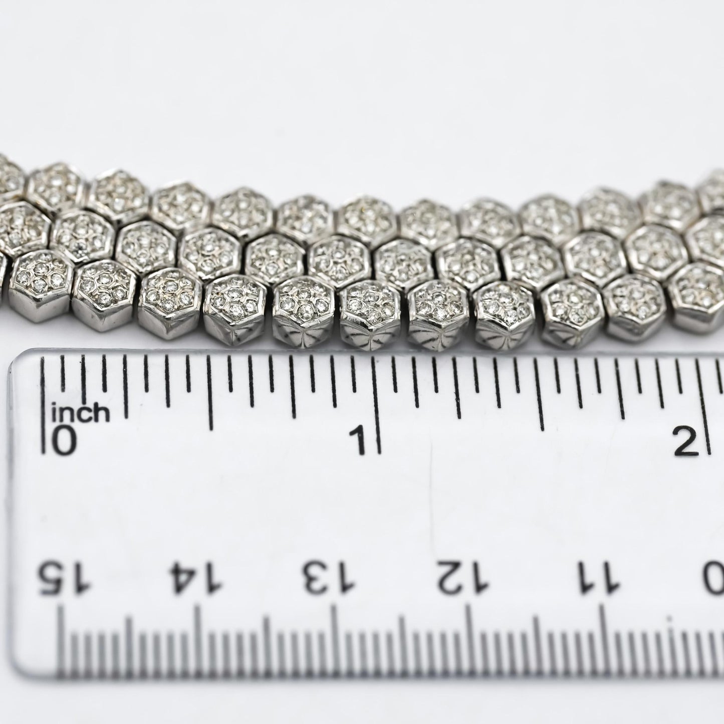 18k White Gold Round Diamond Hexagon Link 14.5mm Wide Necklace 9.0CT