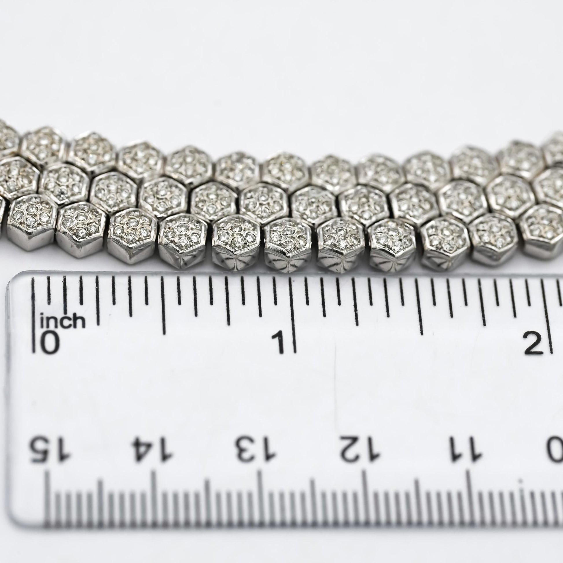 18k White Gold Round Diamond Hexagon Link 14.5mm Wide Necklace 9.0CT