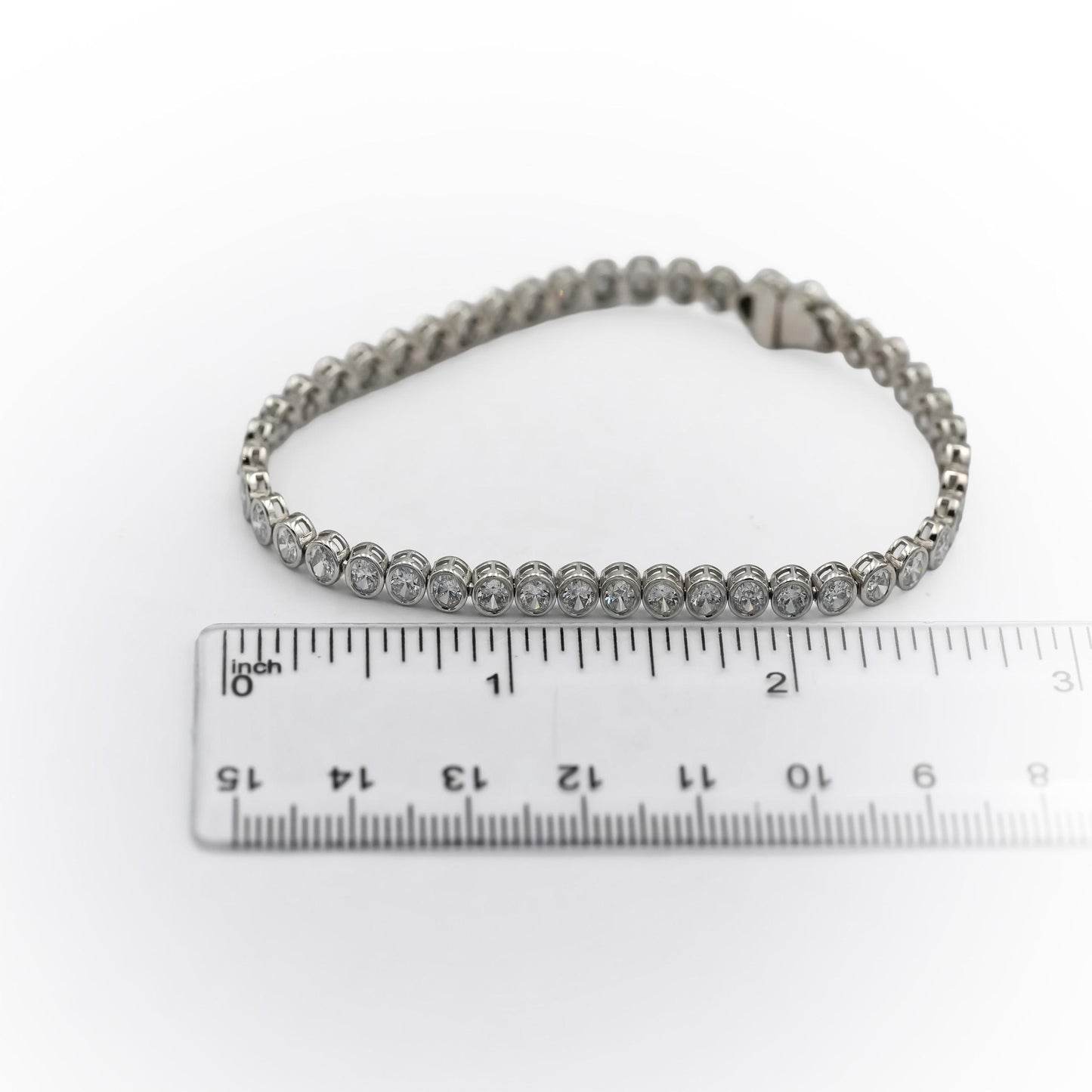 14k White Gold VS Oval Cut Bezel Set Diamond Tennis Bracelet 6.17CT