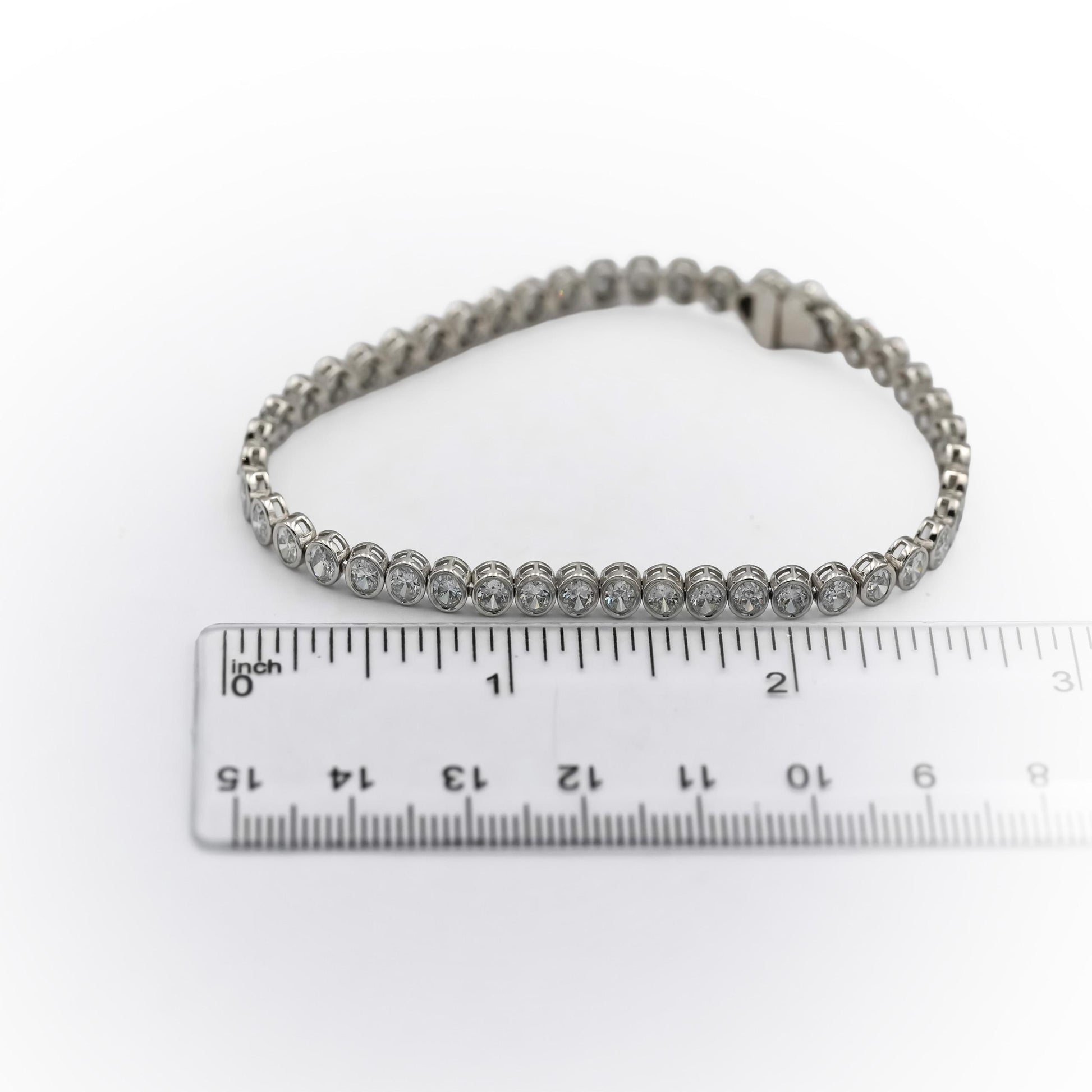 14k White Gold VS Oval Cut Bezel Set Diamond Tennis Bracelet 6.17CT