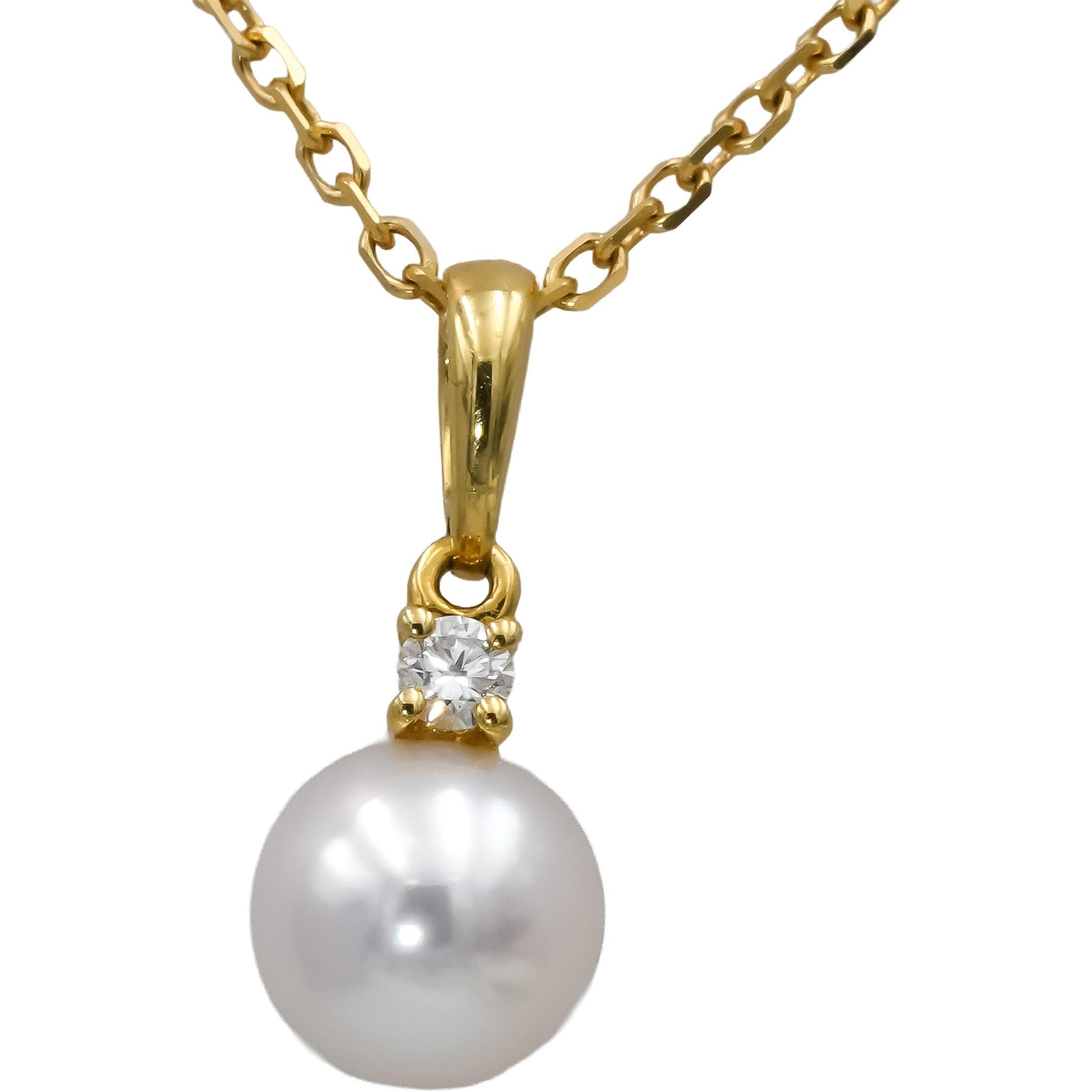MIKIMOTO 18k Yellow Gold Diamond and Pearl Pendant Necklace 0.05CT