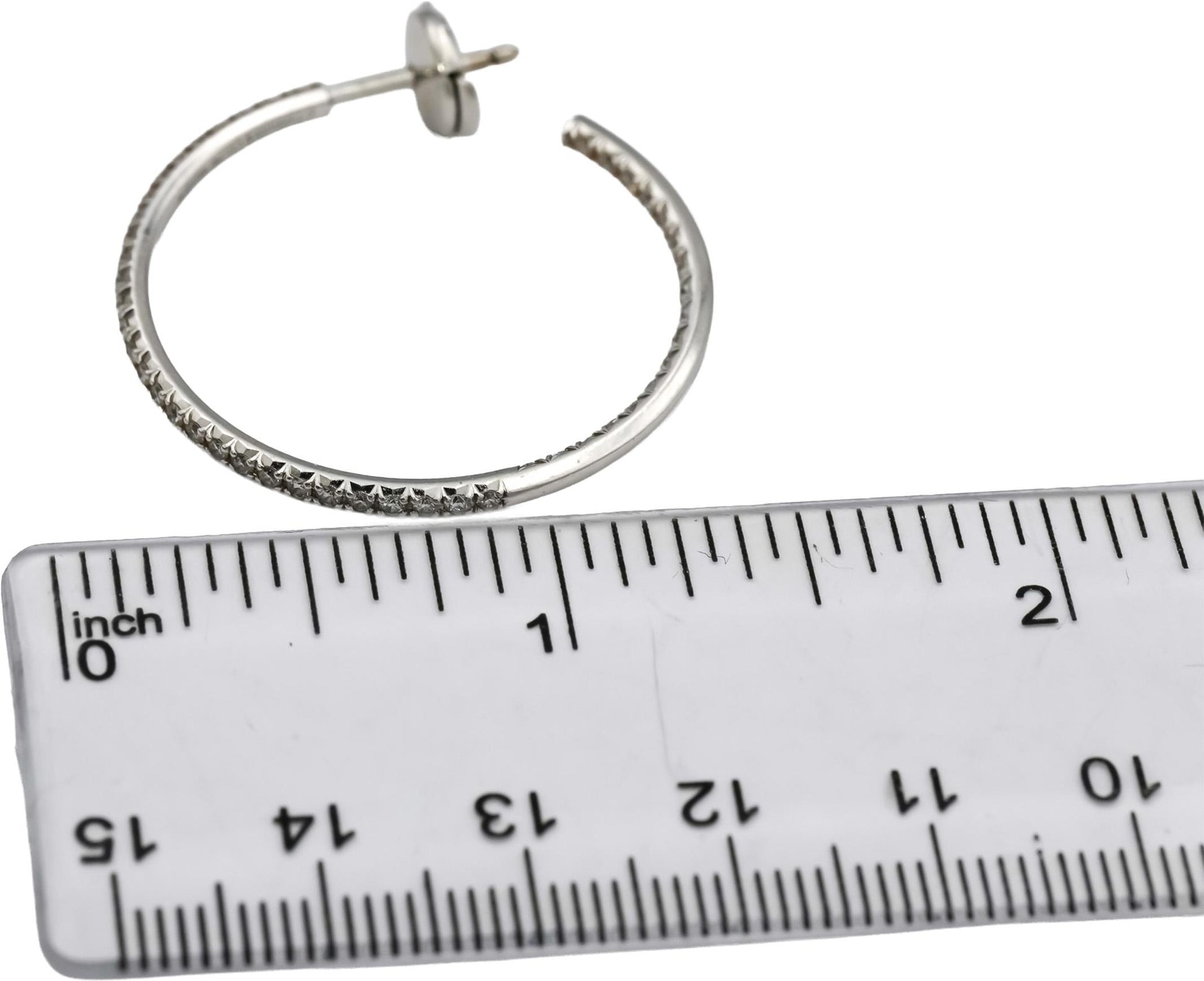 TIFFANY & CO. 18k White Gold Round Diamond Metro Hoop Earrings .50CT 7400 Retail